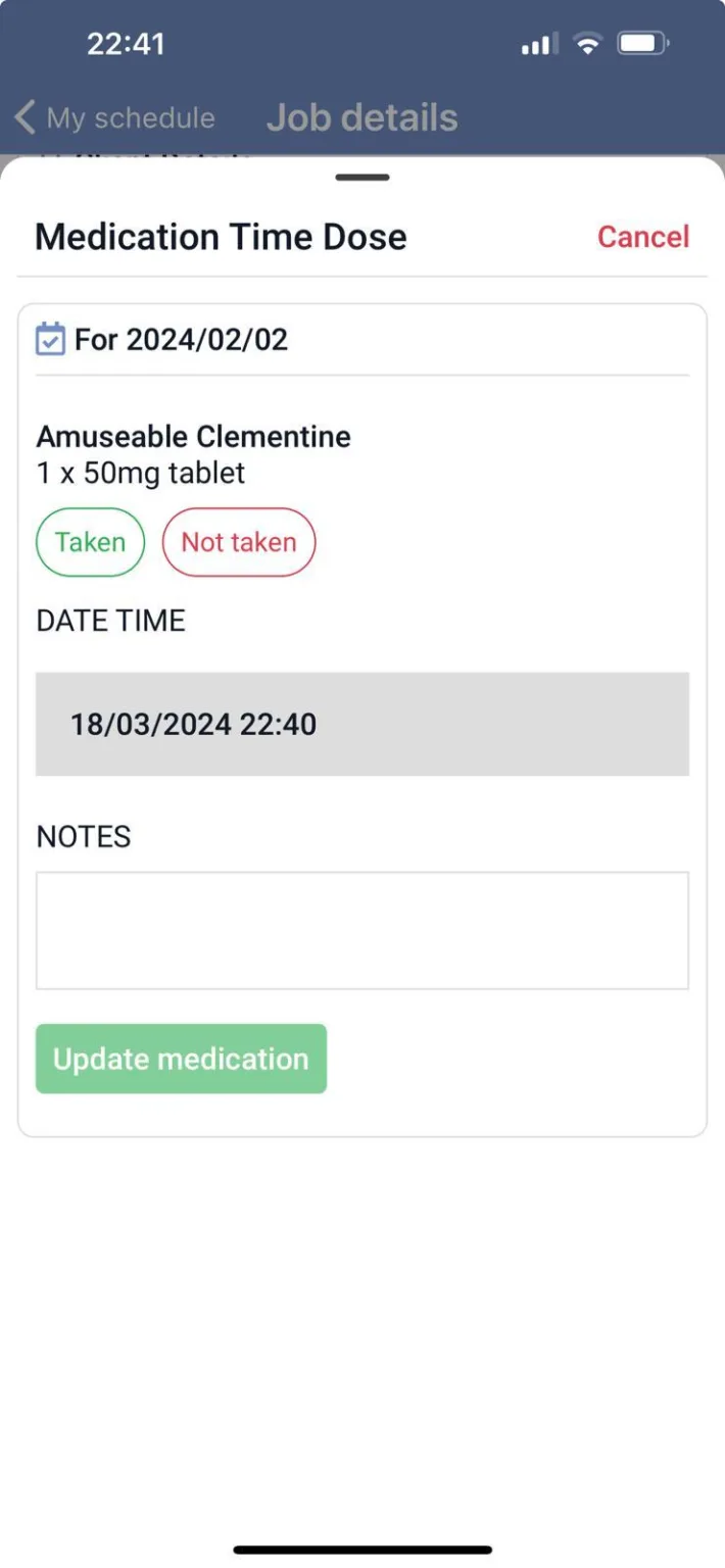 Mobile medication administration screenshot